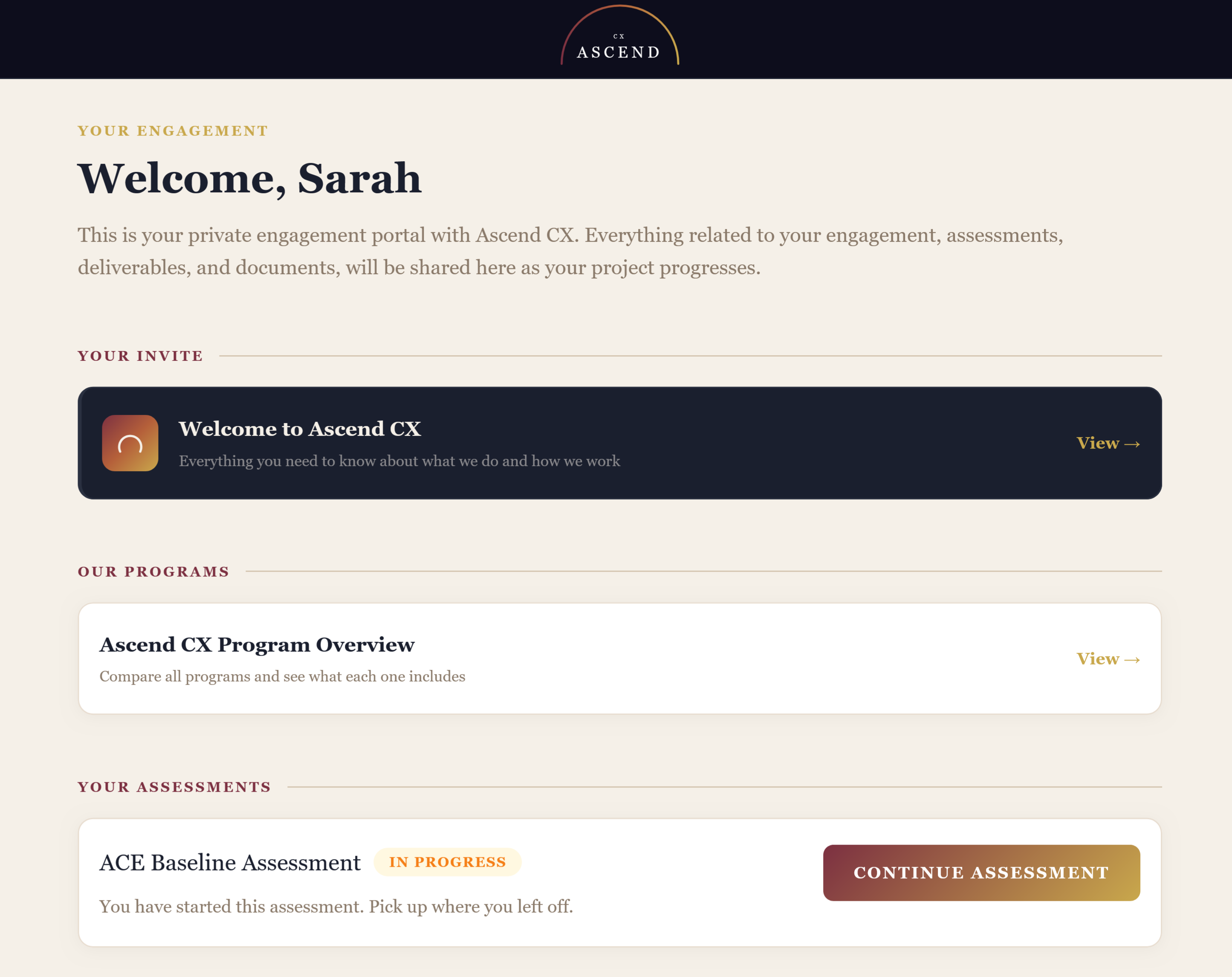 Ascend CX client portal dashboard